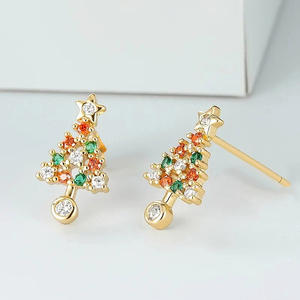 Pendientes de tuerca con forma de árbol de Navidad dorado E3529 con estrella de cristal en la parte superior para mujer, joyería para fiestas - Product Image 3