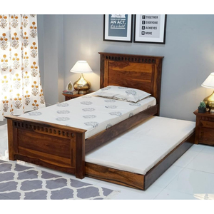 Lit simple en bois de sheesham massif de qualité supérieure avec lit gigogne intégré, finition noyer miel naturel, collection prix de gros - Product Image 4