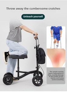 Walker lutut baja tahan karat lipat 4 roda, perlengkapan terapi rehabilitasi medis orang dewasa & penyandang cacat dapat disesuaikan untuk - Product Image 5