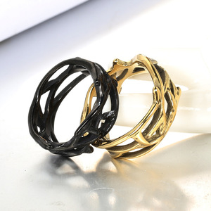 Stainless Steel Open Cuff <b>Ring</b> Geometric Wave Design Adjustable Statement <b>Ring</b> Punk Jewelry Gold/<b>Black</b> Women <b>Men</b> Unisex - Product Image 4