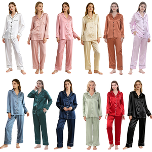 <span class=keywords><strong>Pigiama</strong></span> da Sposa di Lusso <span class=keywords><strong>in</strong></span> <span class=keywords><strong>Raso</strong></span> di Seta Morbido a Maniche Lunghe, Taglie Forti, Tinta Unita, con Elastico <span class=keywords><strong>in</strong></span> Vita - Collezione Hot Sale - Product Image 1
