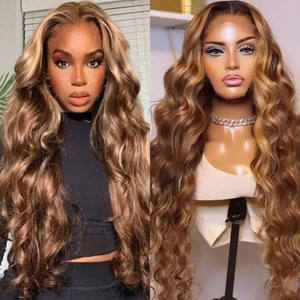 Honey Blonde <span class=keywords><strong>Caramel</strong></span> Balayage Highlight Body Wave 13x4 Lace Front Wig 4x4 Lace Closure Perruque de cheveux humains - Product Image 2