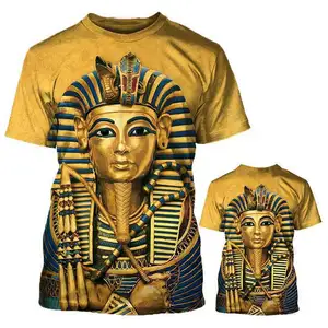 Preiswert Sommer Retro-Stil T-Shirt für Herren Mode Ägyptischer Pharao Aufdruck Kurzarm-T-Shirts Schnelltrocknend Rundhalsausschnitt lockere Oberteile