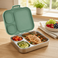 Boîte à lunch bento en acier inoxydable à 3 compartiments, anti-fuite, avec couvercle, préservation de la fraîcheur, chauffable, sans BPA, matériau de qualité alimentaire