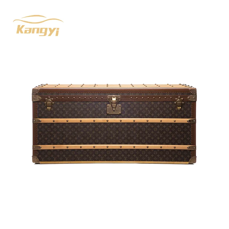 Kangyi कस्टम Lv लोगो प्रीमियम शिल्प लकड़ी चमड़े की लक्जरी घड़ी बॉक्स बड़ी घड़ी दराज की छाती