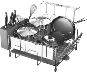 定制器皿铁塑料干燥厨房餐具排水器架，带滴水盘