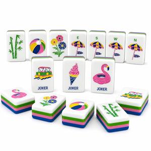 Ensemble de Mahjong Américain Thème Plage Estivale avec Tuiles en Bambou, Boule de Plage et Cartes Joker pour Soirées Jeux, Fêtes et Vacances - Product Image 3