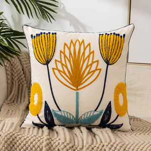 New Cotton <strong>Fabric</strong> Headboard Sofa Home Decoration Pillow Cover Embroidered Flower Cushion Woven Technique Square for Bed Couch - Product Image 6