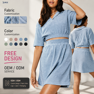 Conjunto de Dos Piezas Personalizado al por Mayor para Mujer, Tejido de Algodón y Elastano, Cuello Camisero, Manga Larga, Color Sólido, Informal, para Uso Diario en Todas las Temporadas - Product Image 1