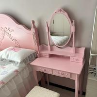 Table de toilette européenne moderne et compacte avec miroir détachable, tabouret, bureau de maquillage en bois peu encombrant, 2 tiroirs, multifonctionnel pour chambre à coucher