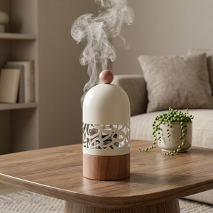 Brûleur d'encens traditionnel arabe Bakhoor Mabkhara avec dôme décoratif en calligraphie pour Oud et parfum d'intérieur - Product Image 1