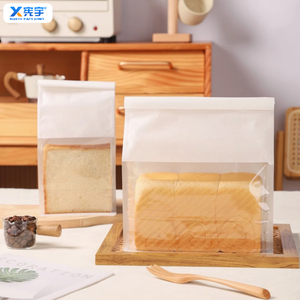 Grosir tas roti kertas Kraft bersegel 8 sisi dapat digunakan kembali tas dasar datar tahan minyak dengan jendela dasi timah untuk Makanan Roti Bakar - Product Image 4