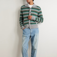 Pull cardigan en tricot à rayures jacquard décontracté pour homme à manches longues