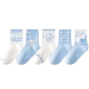 Calcetines hasta el tobillo Cinnamoroll para mujer, color azul, de algodón, transpirables, absorbentes del sudor, para primavera y verano, 5 pares - Product Image 5