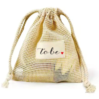 20*25cm Beige Eco-vriendelijke katoenen mesh zakjes met trekkoord, op maat gemaakte logo, herbruikbaar voor noten, fruit, producten, cadeauzakjes, stofzak, yoga.