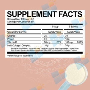 OEM/ODM/OBMビーガン有機ビタミンCプロバイオティクスマルチコラーゲンプロテインパウダー健康な肌の髪のジョイントと消化を促進する - Product Image 2