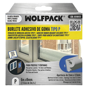 Guarnizione elastica per meteoesterno a forma di 'P' 6m. x 9mm. Bianco - Product Image 2