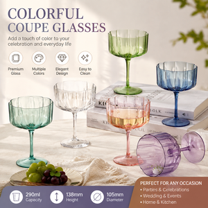 Verres à cocktail Margarita à <span class=keywords><strong>pied</strong></span> en <span class=keywords><strong>verre</strong></span> soufflé à la main, style américain vintage, côtelés et colorés, 290 ml, pour bar, vente en gros - Product Image 4