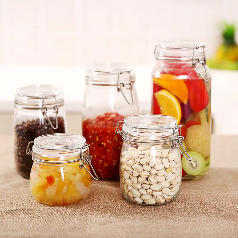Wholesale customization glass food storage jar air tight container with glass lid