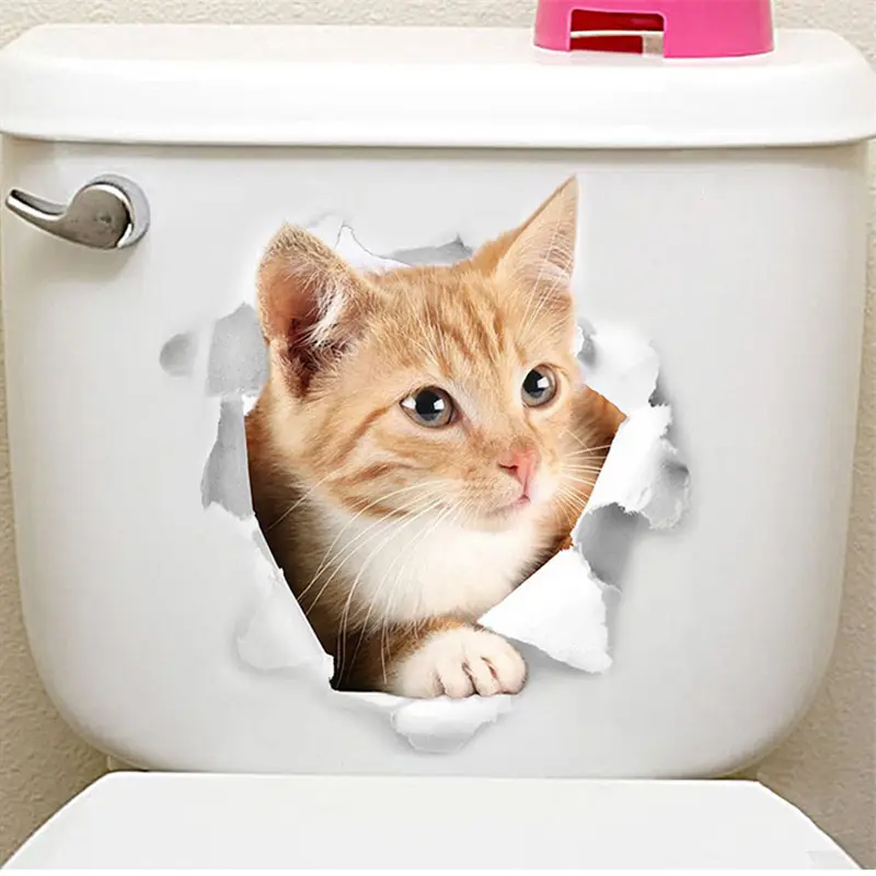 Schöne Katze Hund Toilette <span class=keywords><strong>Aufkleber</strong></span> Home Decoration Diy lustige Cartoon Tier Wc Wandbild Kunst <span class=keywords><strong>lebendige</strong></span> 3d Kätzchen Welpe Safari Pvc Wandt attoo