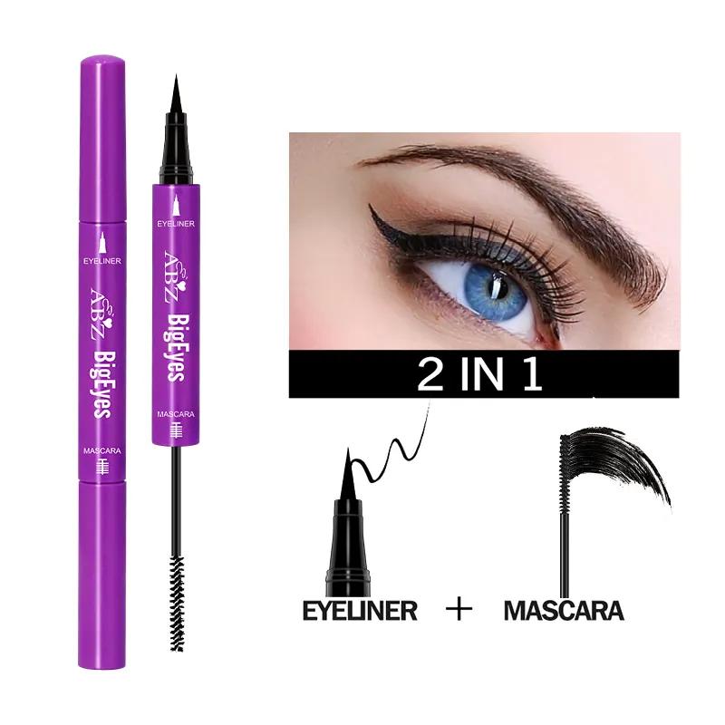 Imascara & Eyeliner Dubbele Kop Gereedschap Mascara Met Waterdichte Eyeliner Verlengende Mascara Private Label Wimper Vezel