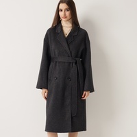 Manteau long noir de luxe en laine 100 % pour femme, avec ceinture, à manches longues, vente en gros