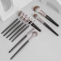 Ensemble de 10 pinceaux de maquillage de luxe en poils de renard des neiges très doux avec sac, poils naturels, poudre noire, marque privée