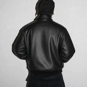 Clothing Manufacturer Custom High Quality Leather Vintage Bomber Ribbed Cuff Welt Pocket <b>Silver</b> <b>Jacket</b> for Men - Product Image 2