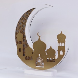 <strong>Ramadan</strong> Light Decor Muslim <strong>Gifts</strong> Gold Moon Shape <strong>Mubarak</strong> Home Decor Lights Acrylic Wooden Led Light for Lamps Home Decor Luxury - Product Image 4