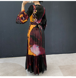 Vestido Elegante PY 2026 con Cuello Redondo, Manga Trompeta, Fruncido, Tejido Plisado y Estampado en la Cintura, Ropa Occidental para Mujer, Venta al por Mayor en Línea - Product Image 6