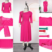 Robes d'église de haute qualité S10701 pour femmes, décontractées, à manches 3/4, col rond, perlées, plissées, élégantes, pour le bureau