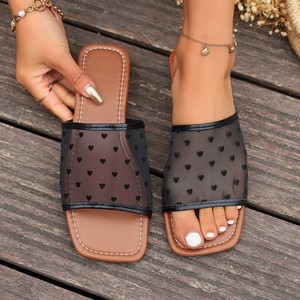Sandales décontractées pour femmes, mules et claquettes d'été en cuir PU, sandales plates à bout carré tendance, vente en gros - Product Image 1