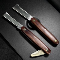 Outil à main de jardin bricolage professionnel en acier inoxydable élagage plante greffage couteau en herbe avec manche en bois OEM personnalisable