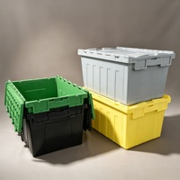 Caisse en plastique empilable et emboîtable avec couvercle intégré, conteneur de distribution pour entrepôt, bac de manutention logistique en plastique