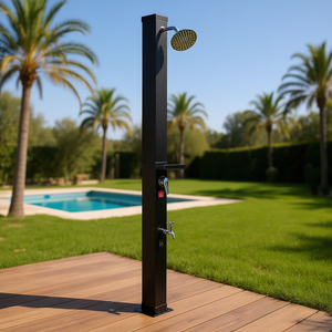 Ducha Exterior de 6.4 pies de Altura, Grifo Independiente, Soporte para Jabón, Ajuste de Agua Fría y Caliente, Color Negro, para Jardín - Product Image 2