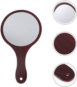 Espejo Cosmético de Aleación de Zinc con Mango de Madera de Pino Color Madera, de una Sola Cara, para Cuarto de Baño - Product Image 1