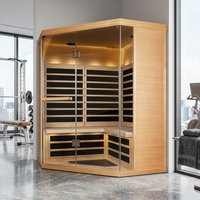 Sauna sec infrarouge moderne en bois massif de cèdre rouge/cèdre d'Hemlock pour 3-4 personnes, avec panneau de commande informatisé et prise de toit.