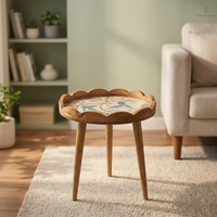 Table basse scandinave en bois avec motif floral et oiseaux, mobilier décoratif moderne pour salon QUALCOSA CT098