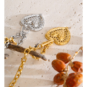 JINYOU 5834 Chunky Stainless Steel Hammered Heart Pendant <strong>Necklace</strong> Vintage <strong>Toggle</strong> Clasp T-Bar Gold Plated Jewelry <strong>Necklace</strong> - Product Image 4