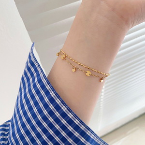 Gold Plated Stainless Steel Sparkle Metal Disc Splicing <b>Bracelet</b> Anklet Set for Women Summer Beach Vacation Fashion Jewelry - Product Image 6