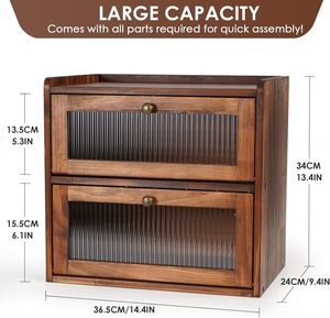 Boîte <span class=keywords><strong>à</strong></span> <span class=keywords><strong>pain</strong></span> en bois <span class=keywords><strong>à</strong></span> 2 niveaux, style vintage, organiseur de nourriture, bac de rangement pour comptoir de cuisine, boîte <span class=keywords><strong>à</strong></span> <span class=keywords><strong>pain</strong></span> avec fenêtre en acrylique - Product Image 5