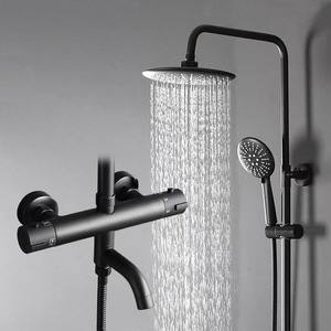 Pommeau de <span class=keywords><strong>douche</strong></span> noir pour salle de bains en cuivre avec suite à température constante et buse de suralimentation avec caméra espion cachée - Product Image 2