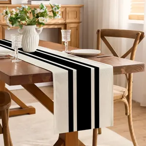 Camino <span class=keywords><strong>de</strong></span> <span class=keywords><strong>mesa</strong></span> tejido con rayas blancas y negras <span class=keywords><strong>de</strong></span> estilo moderno para <span class=keywords><strong>mesa</strong></span> <span class=keywords><strong>de</strong></span> comedor del hogar para decoración <span class=keywords><strong>de</strong></span> fiesta <span class=keywords><strong>de</strong></span> vacaciones - Product Image 1