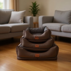 Ensemble de trois couchages pour animaux de compagnie en tissu et cristal ultra doux avec technologie de fond en éponge, couleur marron - Product Image 3