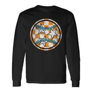 Camiseta de manga larga de béisbol y softbol de Tennessee con diseño de estrella a cuadros naranja - Product Image 1