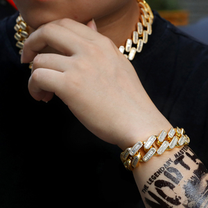 Conjunto de Colar e Pulseira Cuban Link Iced Out, Dourado e Prateado, com Diamantes CZ Baguete, Joias Hip Hop Bling <span class=keywords><strong>Streetwear</strong></span> Masculino - Product Image 1
