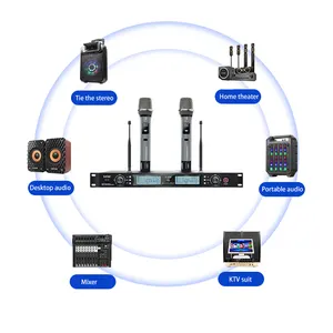 סיטונאי מפעל UHF 2 ערוצי כף יד אלחוטי מיקרופון שני אנטנה אינפרא אדום נייד ווקאלי אלחוטי מיקרופון קריוקי מערכת