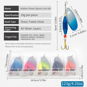 Set di 5 Esche Rotanti in Metallo, 90mm 18g, Esche Artificiali Affondanti per <span class=keywords><strong>Pesca</strong></span> di Trota e Spigola in Acque Dolci e Salate - Product Image 2