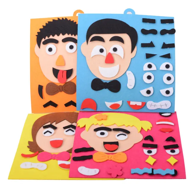 DIYプレイ教育セットは子供のための肖像画の表情ゲーム手作りステッカー生地パズルゲーム子供を作ります