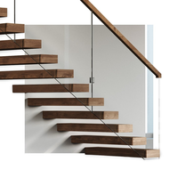 Escalier Flottant Sur Mesure Classique Intérieur Escalier en Acier Design Décoratif Moderne avec Marches en Bois et LED Intégrées